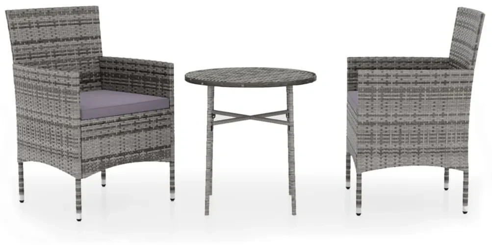 vidaXL 3-delige Tuinset poly rattan grijs