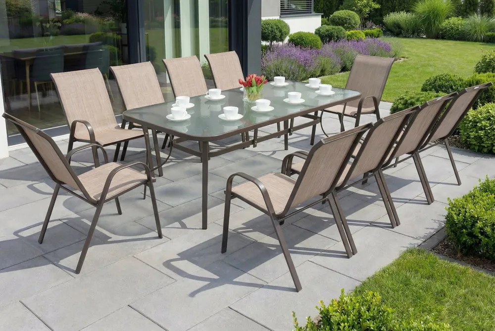 Stalen dining tuinmeubelen Modena voor 10 personen met grote tafel Garden Point bruin