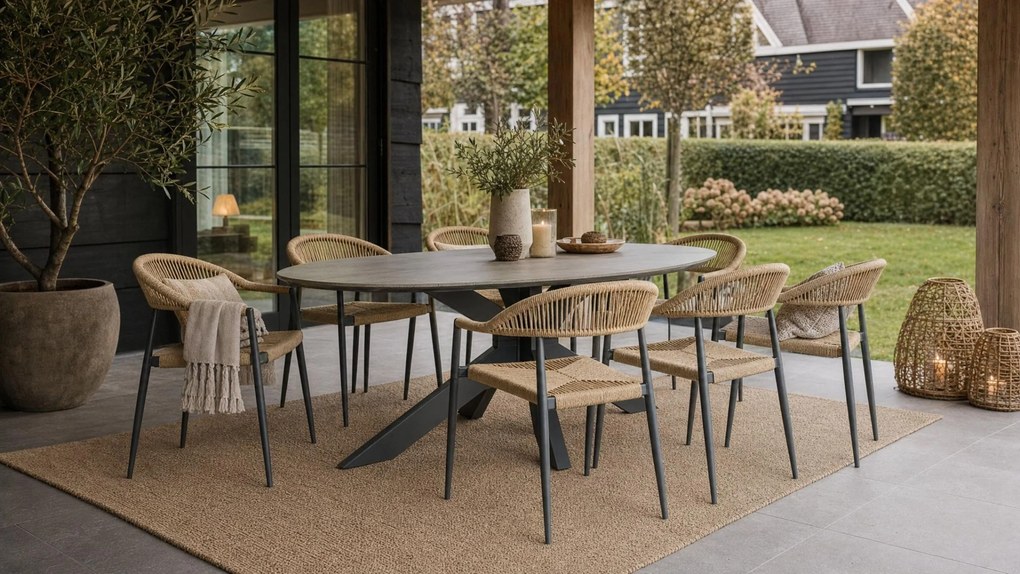 Tuinset 6 personen 220 cm Aluminium/Rope Taupe De Laan Projects