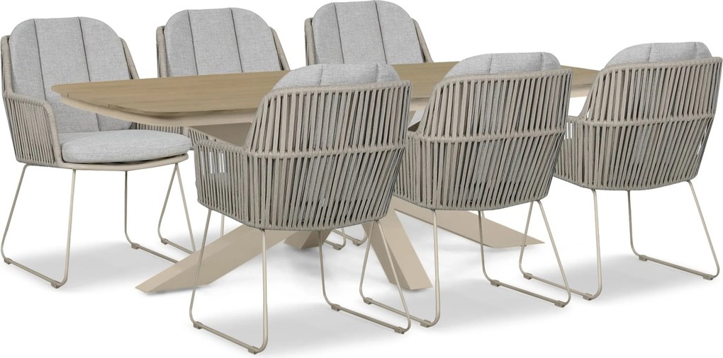 Tuinset 6 personen 220 cm Rope Taupe Domani Furniture Trivento/Camila