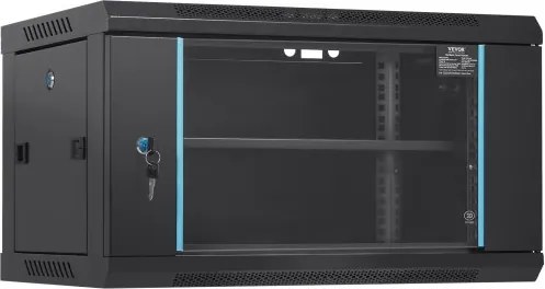 VEVOR 6U wandgemonteerde netwerkserverkast, 14,8 inch diep, serverrackbehuizing, max. 200 lbs. vloergemonteerd laadvermogen, met afsluitbare glazen deur en zijpanelen, voor IT-apparatuur, audiovisuele apparatuur