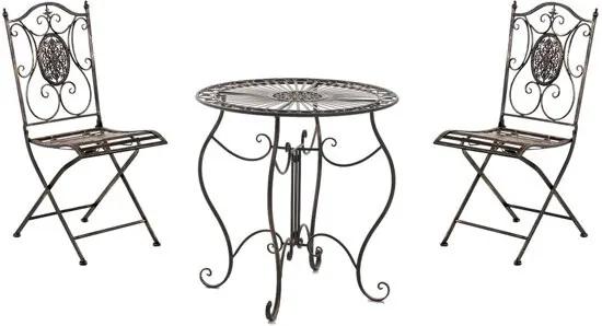 Bistro tuinset ALDEANO ontwerp nostalgisch antiek tafel rond Ã˜ 70 cm + 2 x klapstoel gelakt metaal ijzer - bronskleur