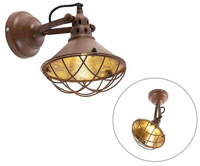 Vintage wand- en plafondlamp roestbruin kantelbaar - Barrack Landelijk / Rustiek E14 rond Binnenverlichting Lamp