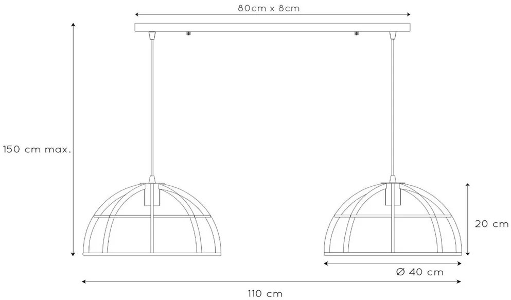 Lucide Dikra hanglamp 110cm 2x E27 zwart