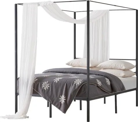 VEVOR hemelbedframe (volledige maat), metalen hemelbed met hemelbedontwerp (draagvermogen van 360 kg), robuuste stalen lattenbodem (vierkant), opbergruimte onder het bed, geen boxspring vereist, zwart