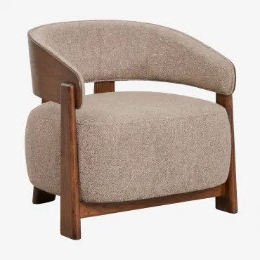 Set Van 2 Fauteuils Van Eikenhout Bekleed Met Olea Chenille Tarwebruin & Donker Eiken Bruin - Sklum