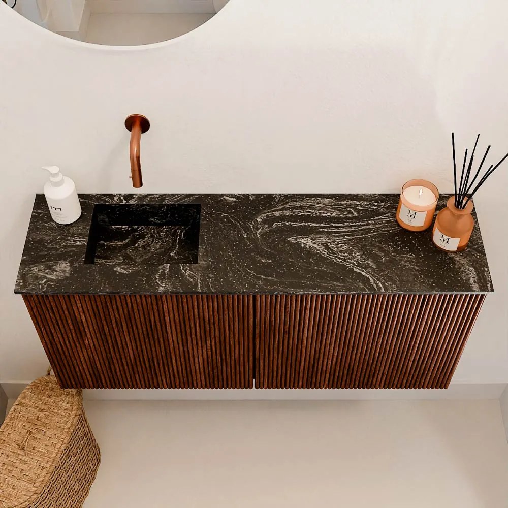 Mondiaz Joya DLux 90cm toiletmeubel ruby met wastafel faye links zonder kraangat lava