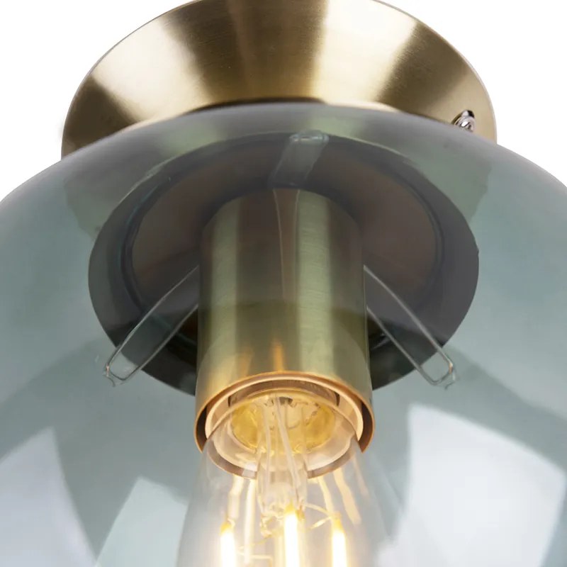 Art deco plafondlamp messing met groen glas - Pallon
