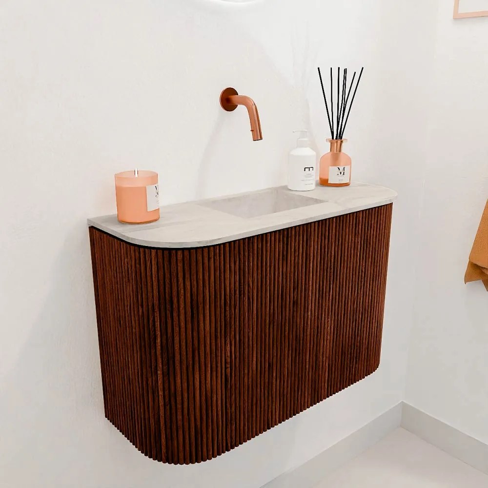 Mondiaz Joya DLux 65cm toiletmeubel ronding links/rechts ruby met wastafel faye midden zonder kraangat ostra