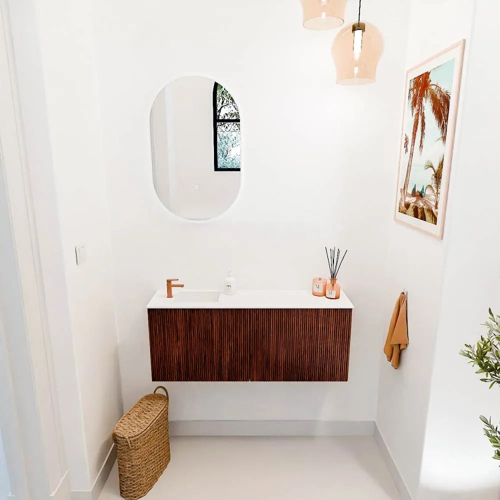 Mondiaz Joya 100cm toiletmeubel ruby met wastafel faye links 1 kraangat talc