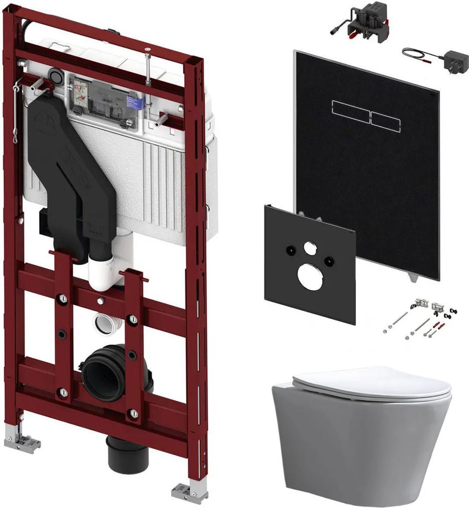 Tece 400 Toiletset met Geurafzuiging - Inbouw WC Hangtoilet Wandcloset Saturna Flatline Rimfree - Elektronische sen-Touch Bedieningsplaat Zwart