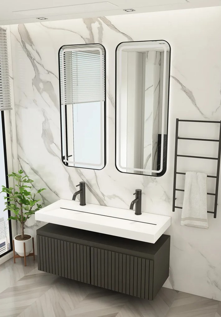Fontana Gala zwart badmeubel ribbelfront met vrijhangende wastafel 120cm 2 kraangaten