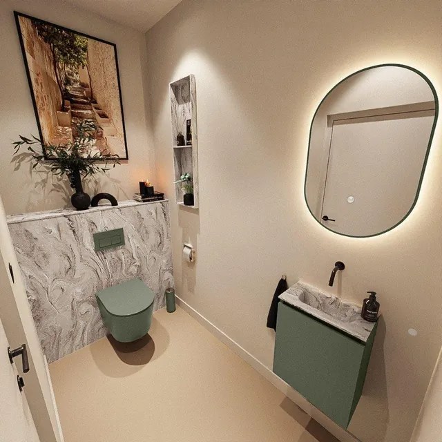 MONDIAZ TURE-DLUX 40cm toiletmeubel Army. EDEN wastafel Glace positie midden. Zonder kraangat. TUREDX40ARMM0GLA