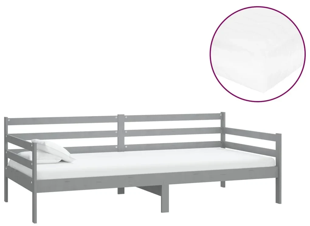 vidaXL Slaapbank met matras massief grenenhout grijs 90x200 cm