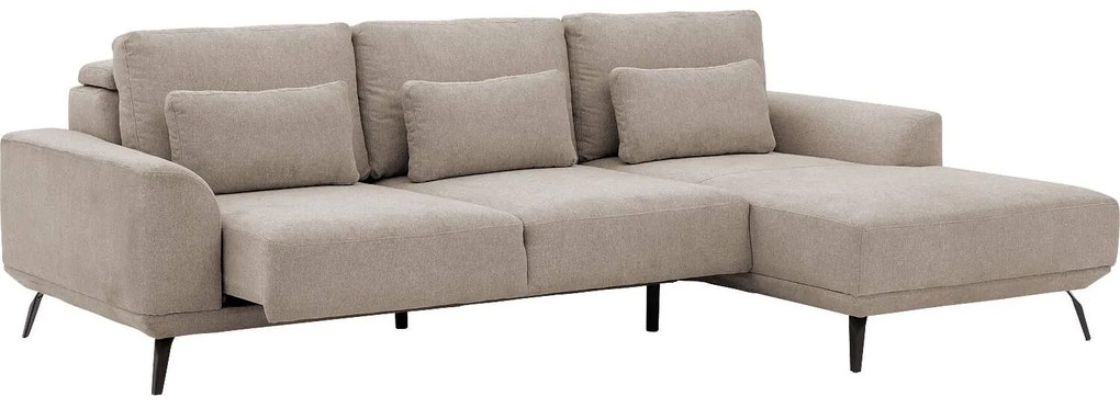 Goossens Excellent Bank Princess Met Elektrisch Uitschuifbaar Zitvlak beige, stof, 3-zits, elegant chic met chaise longue rechts