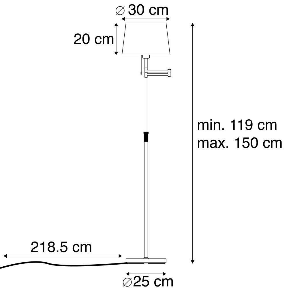 Stoffen Smart vloerlamp zwart met zwarte kap en verstelbare arm incl. Wifi A60 - Ladas Deluxe Modern E27 rond Binnenverlichting Lamp