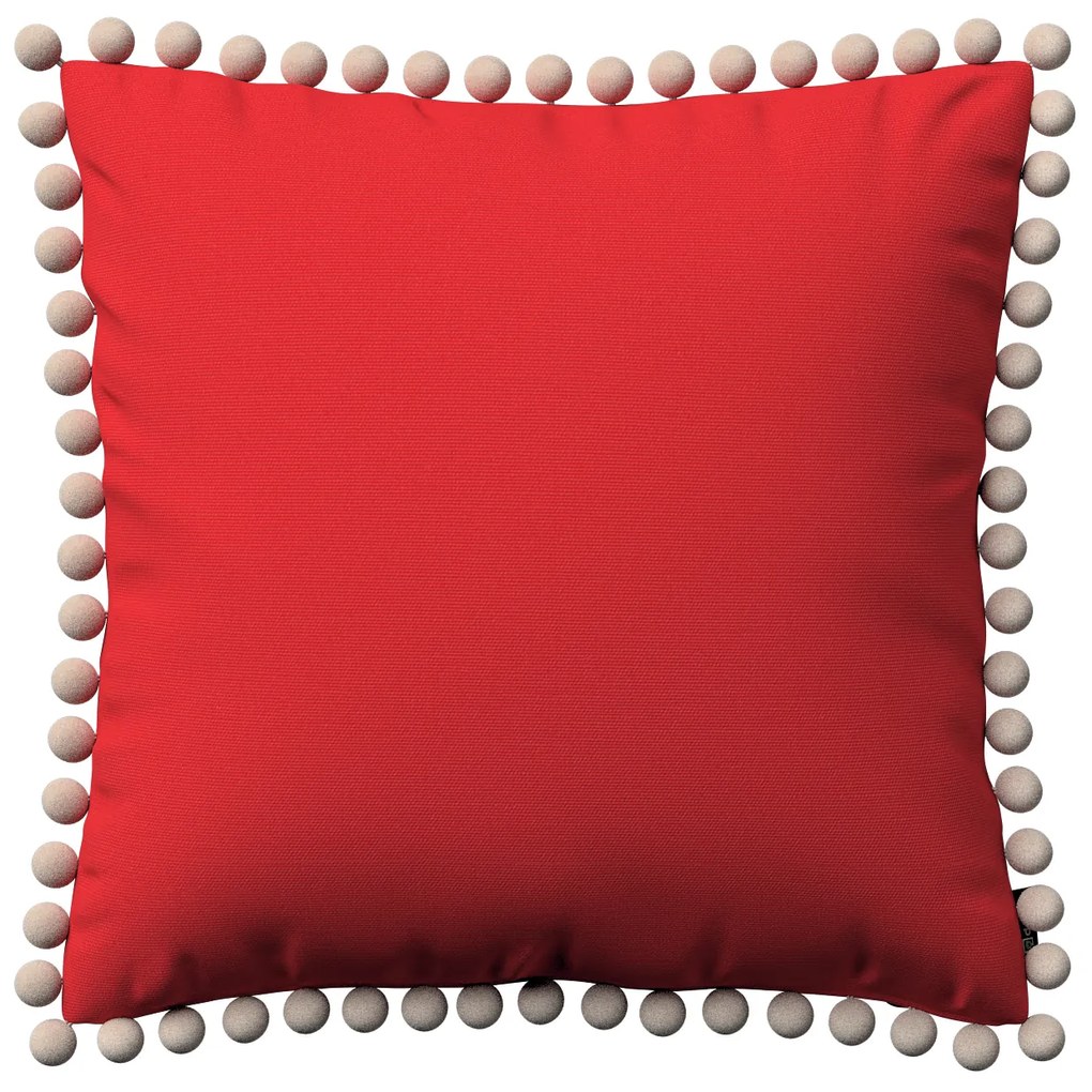 Dekoria Kussenhoes Wera met pompons, rood 45 x 45 cm