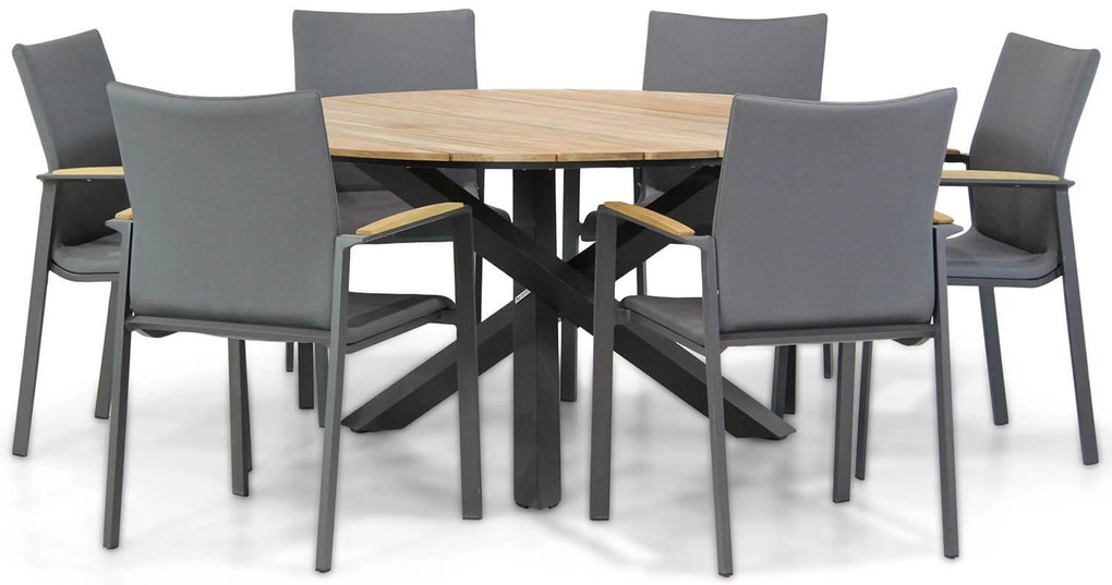 Tuinset Ronde Tuintafel 6 personen 150 cm Aluminium/textileen Grijs Lifestyle Garden Furniture Brandon/Fabriano