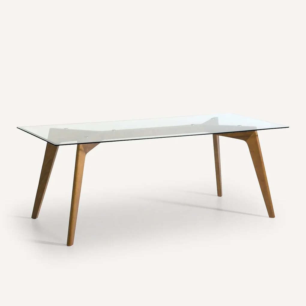 Rechthoekige tafel van glas en massief notenhout, Kristal