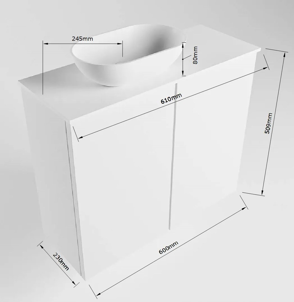 Mondiaz Fowy toiletmeubel 60cm Carrara met witte waskom links en kraangat