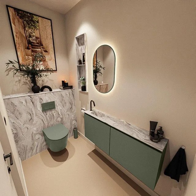 MONDIAZ TURE-DLUX 120cm toiletmeubel Army. EDEN wastafel Glace positie links. Met 1 kraangat. TUREDX120ARML1GLA