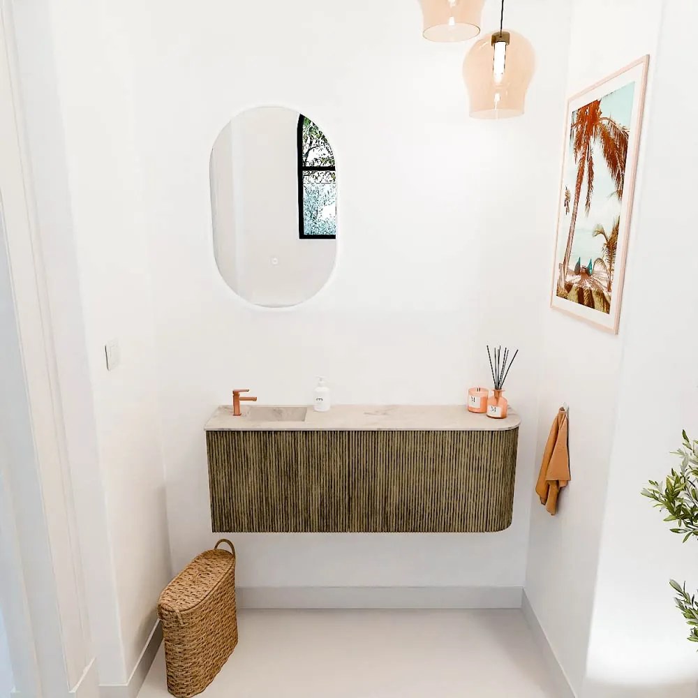 Mondiaz Joya DLux 110cm toiletmeubel ronding rechts dusk met wastafel faye links 1 kraangat frappe