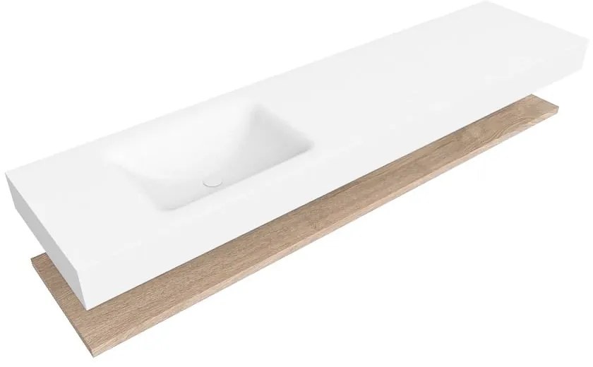 Zaro Alan badmeubel 190cm met planchet washed oak en vrijhangende wastafel cloud links zonder kraangat talc