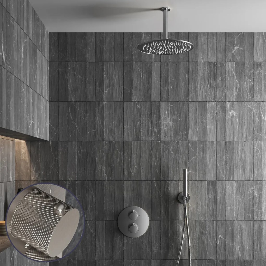 Saniclear Exclusive Curved inbouw regendouche rond met 30cm hoofddouche en plafondarm RVS