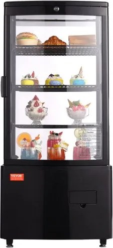 VEVOR Gekoelde vitrine Koelkastvitrine Gebakvitrine Bakkerijvitrine 85 L, 3-laags commerciële koelvitrine met LED-verlichting, TURBO-koeling en vorstvrije luchtkoeling voor cafés