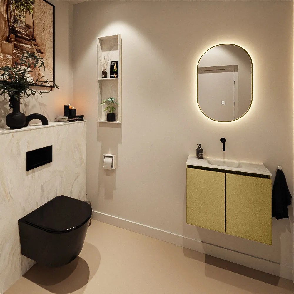 Mondiaz Ture DLux toiletmeubel 60cm oro met wastafel ostra midden zonder kraangat