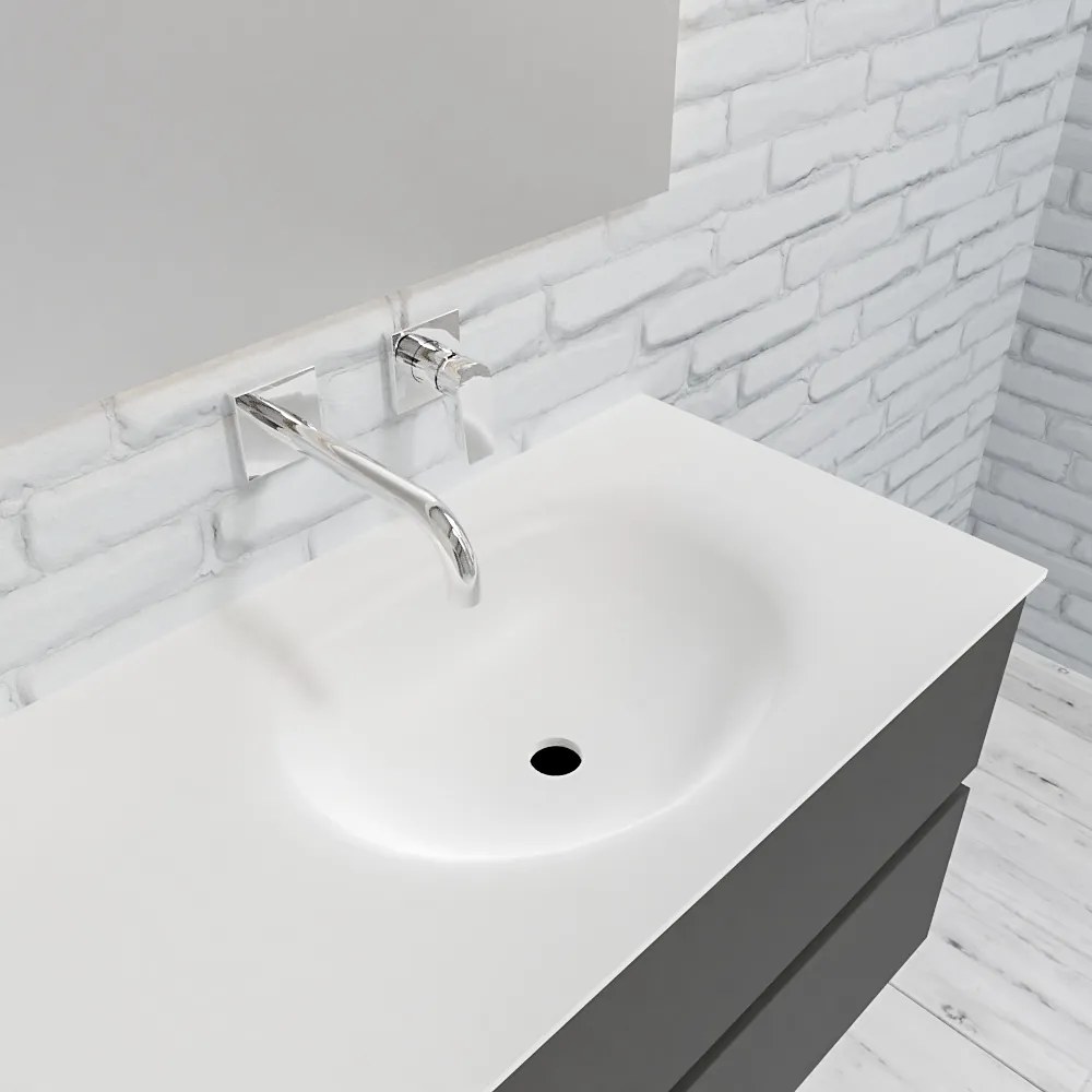 Zaro Sevilla Solid Surface badmeubel 150cm mat antraciet zonder kraangat spoelbak rechts 4 lades