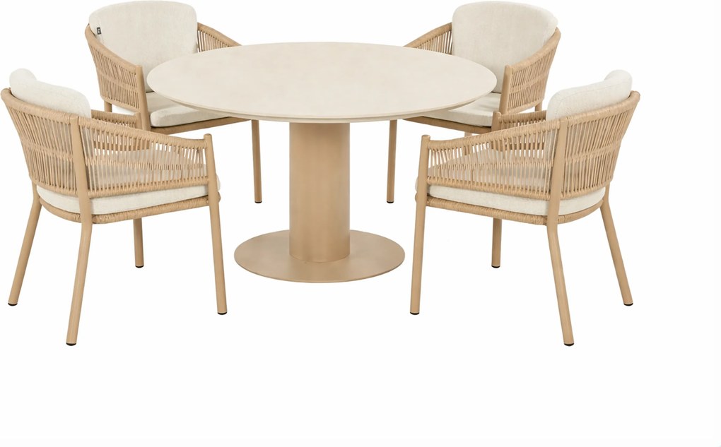 Tuinset Ronde Tuintafel 4 personen 120 cm Rope Taupe  Hartman Altea/Girona