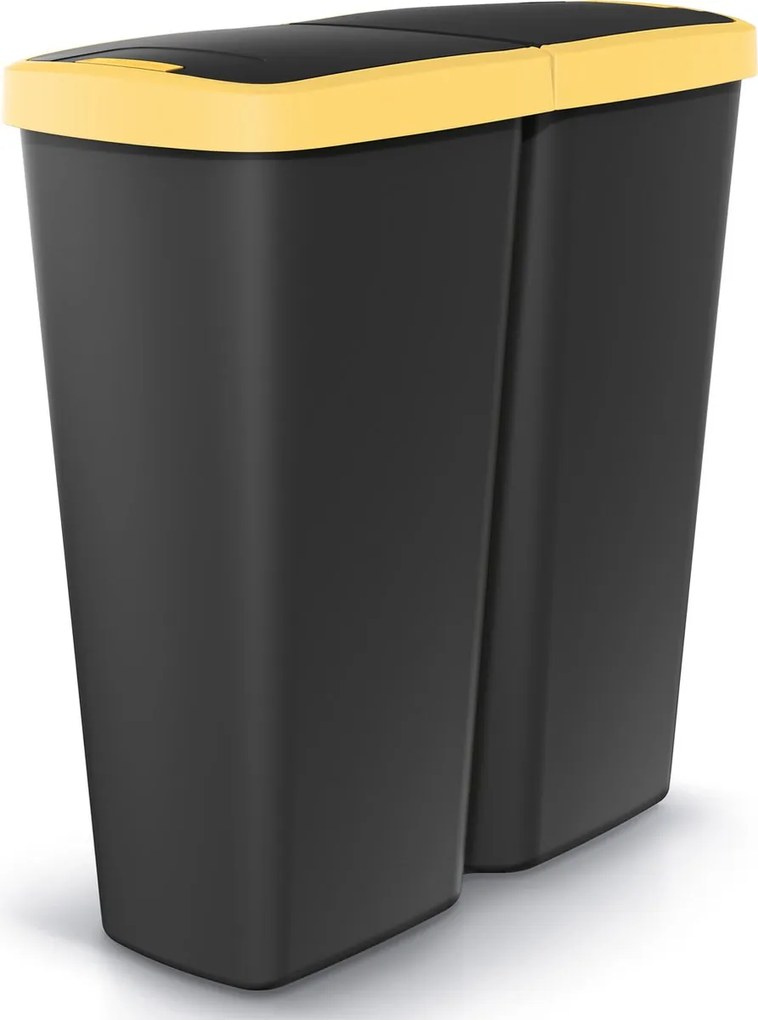 Prosperplast Keden Compacta Q Duo Vuilnisbak - Geel/Zwart - 50 Liter - Dubbel deksel