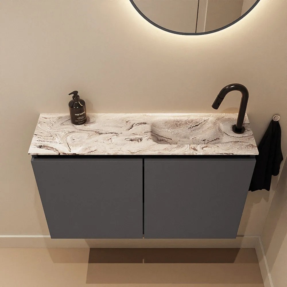 Mondiaz Ture DLux toiletmeubel 80cm dark grey met wastafel glace rechts met kraangat