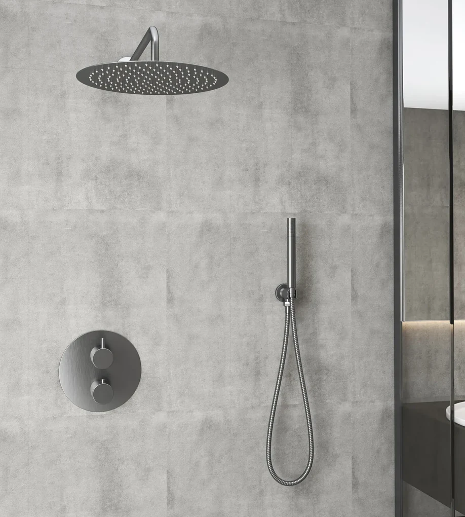Saniclear Iron inbouw regendouche rond met 30cm hoofddouche en muurarm verouderd ijzer - gunmetal