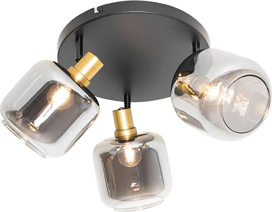 Smart plafondspot zwart met goud met smoke glas incl. 3 Wifi P45 - Zuzanna