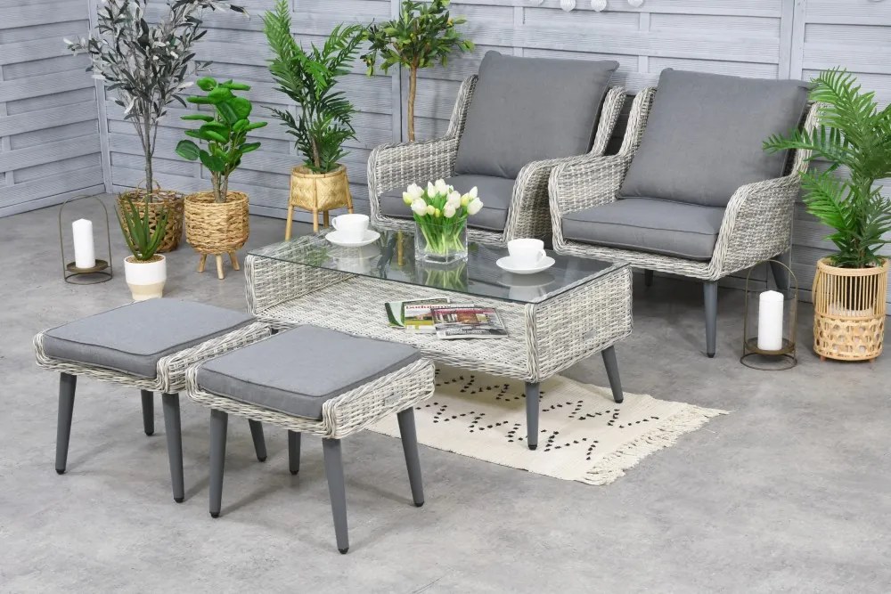 Bilbao Terras tuinmeubelen met 2 poefs Garden Point wit