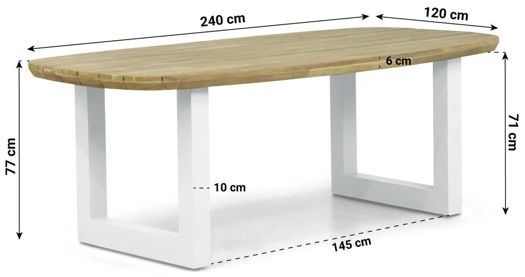 Dining Tuintafel rechthoekig 240 x 100 cm Aluminium/Teak Wit Falcon/Talai
