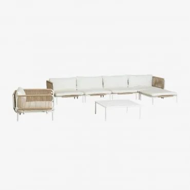 Tuinset Met 4-delige Modulaire Hoekbank, Salontafel, Poef En Stoel Van Roubly-staal Beige Amandelroos - Sklum