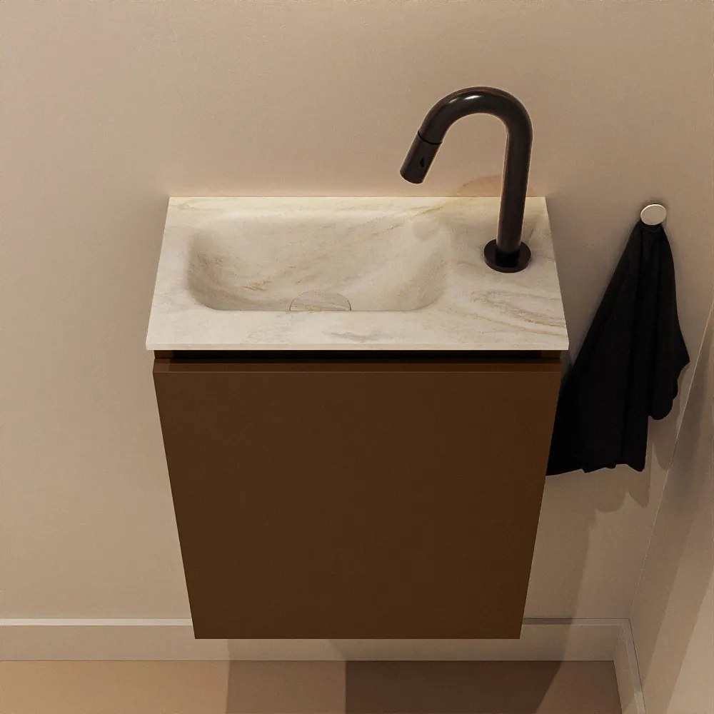 Mondiaz Ture DLux toiletmeubel 40cm rust met wastafel ostra links met kraangat