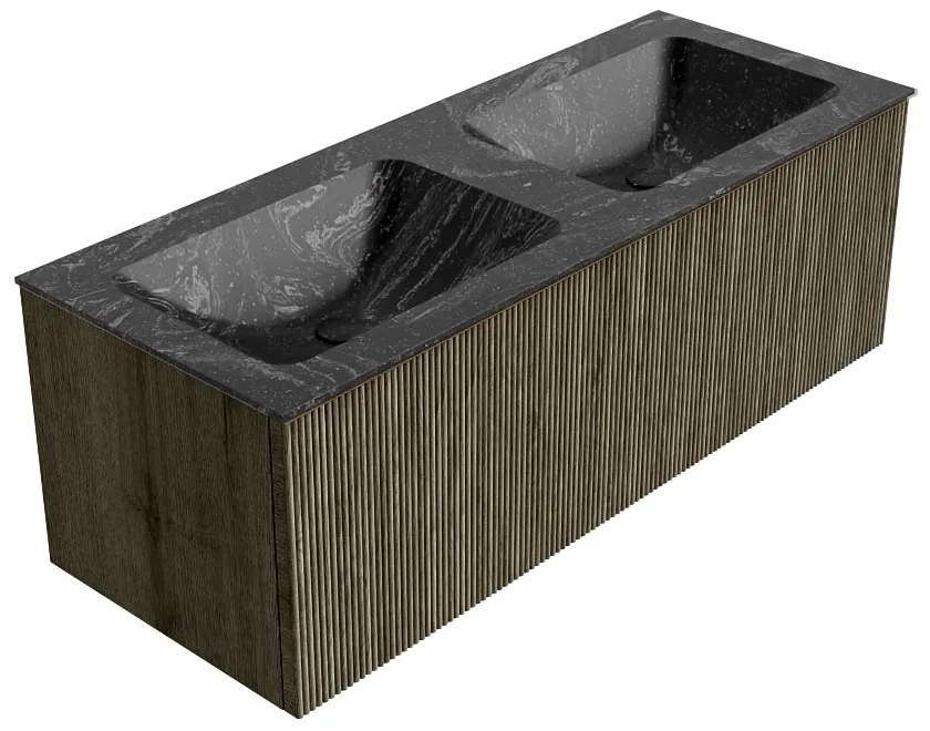 Mondiaz Kurve-dlux 120cm badmeubel shadow met 1 lade en wastafel leaf dubbel zonder kraangat lava