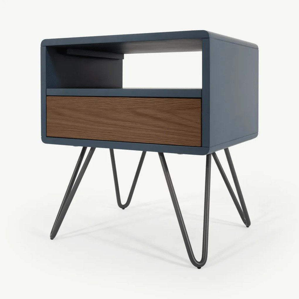 Ukan nachtkastje, blauw en donker eiken