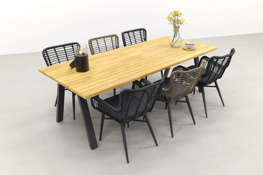 Jasmine/Taste Ambassador 6-persoons dining tuinset 240x100 cm. - Black/Naturel mix OP=OP