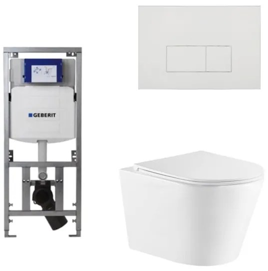 QeramiQ Dely Toiletset - 36.3x51.7cm - diepspoel - rimless - Geberit UP320 Burda inbouwreservoir - softclose toiletzitting - glans witte bedieningsplaat - rechthoekige knoppen - wit mat SW1000766/0701131/SW706187/SW1026254