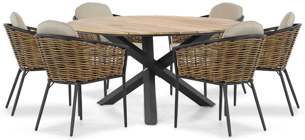 Tuinset Ronde Tuintafel 6 personen 150 cm Aluminium/wicker Grijs  Lifestyle Garden Furniture Nice/Fabriano