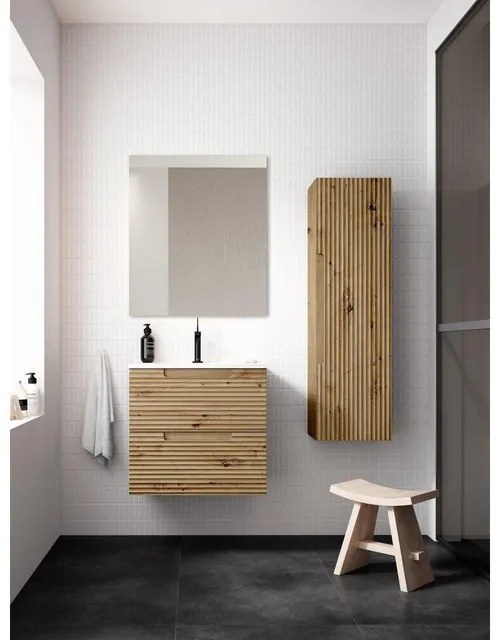 Adema Prime Balance Badkamermeubelset - 60x55x45cm - 1 rechthoekige keramische wasbak wit - 1 kraangat - 2 lades - rechthoekige spiegel - rustiek eiken SW724610/SW804530/SW1027165
