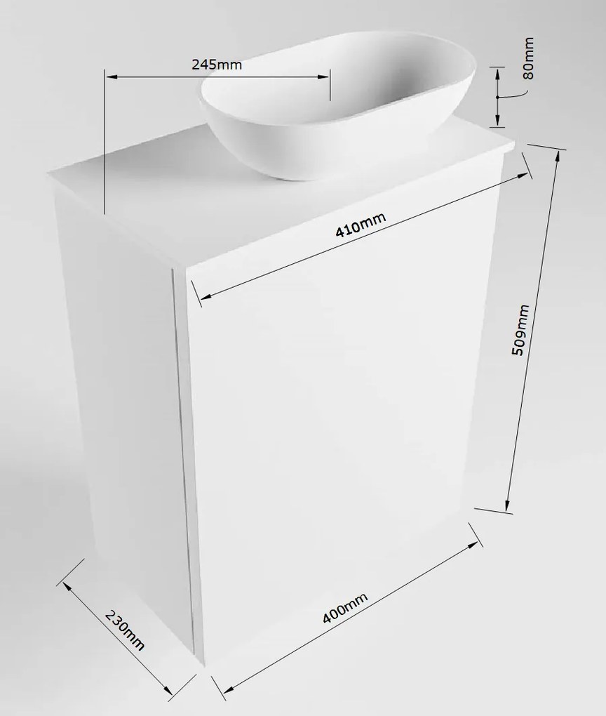 Mondiaz Fowy toiletmeubel 40cm talc met zwarte waskom rechts en kraangat