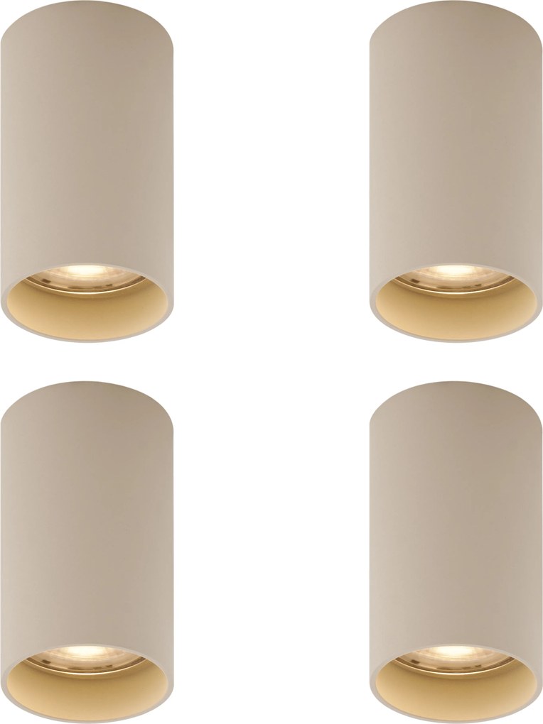 Set van 4 moderne opbouwspots beige GU10 50mm rond - Tuba