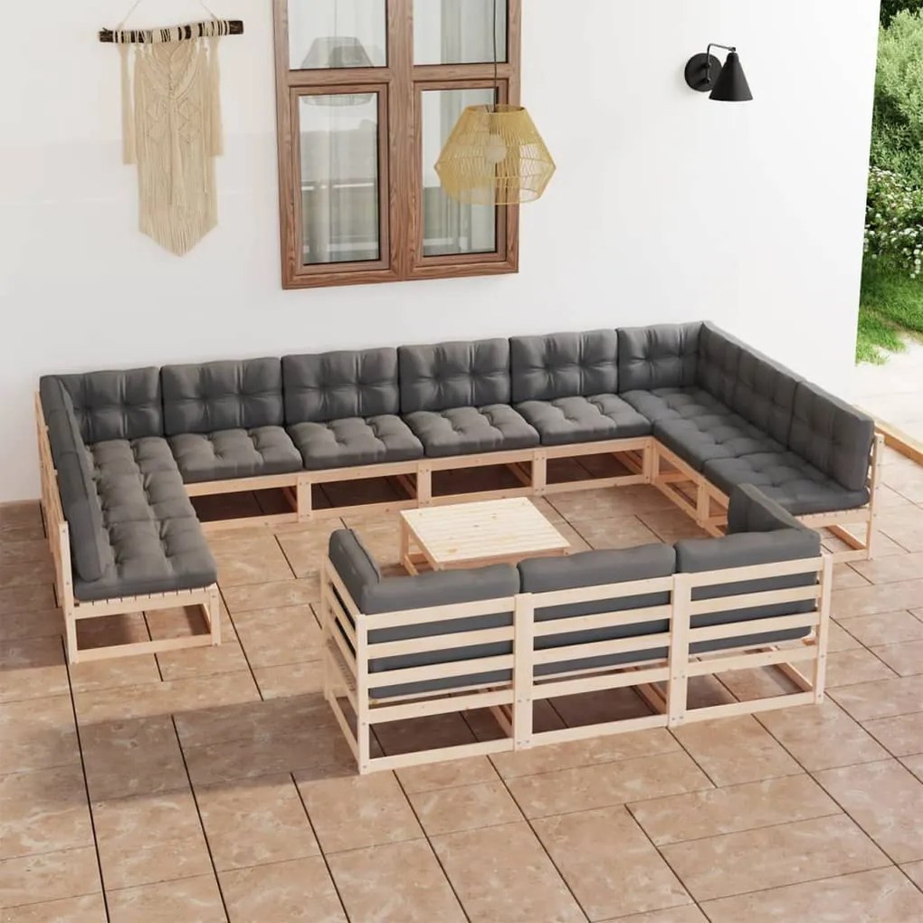 vidaXL 14-delige Loungeset met kussens massief grenenhout