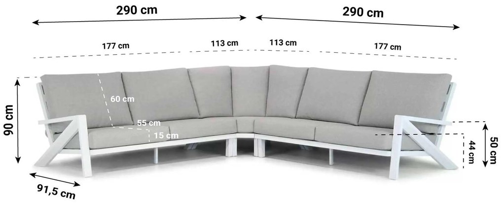 Hoek loungeset 5 personen Aluminium Wit Santika Furniture Santika Cinta